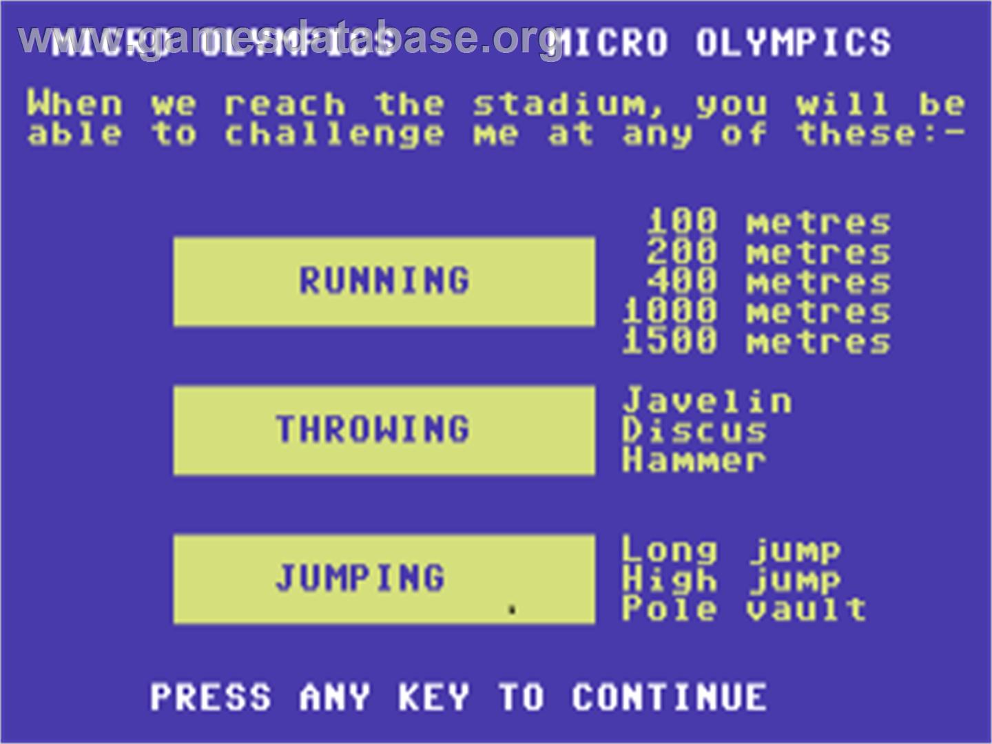 Micro Olympics - Commodore 64 - Artwork - Title Screen