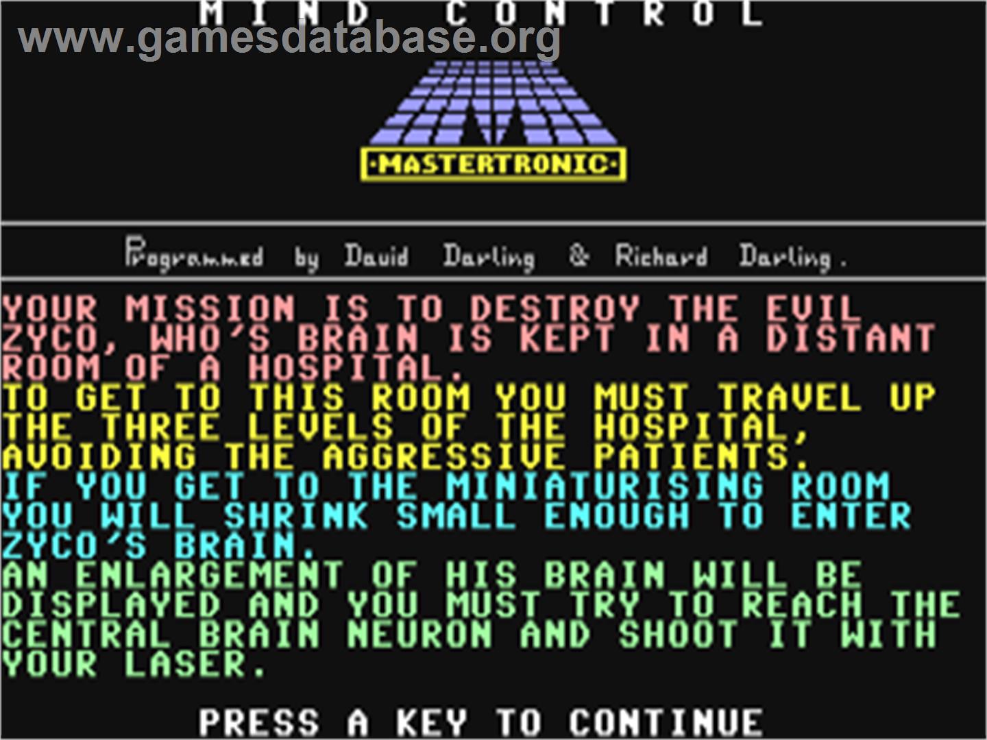 Mind Control - Commodore 64 - Artwork - Title Screen