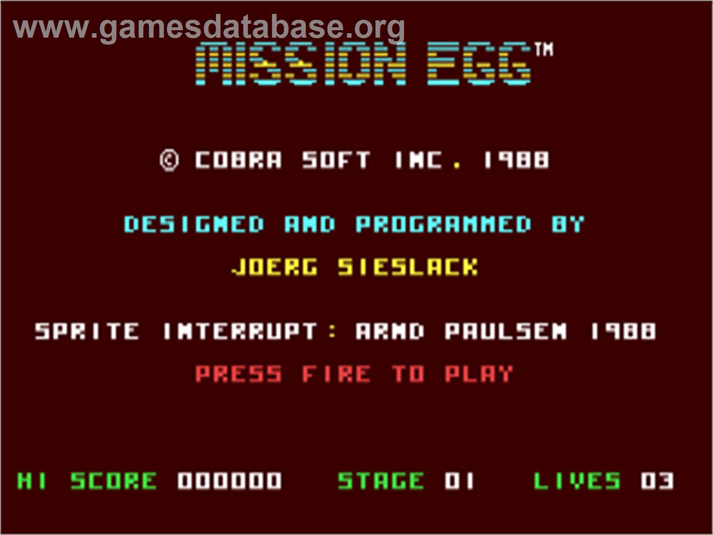 Mission Egg - Commodore 64 - Artwork - Title Screen