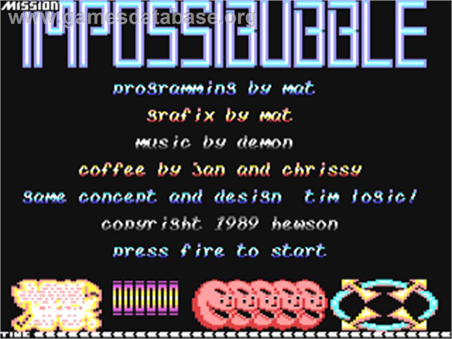 Mission Impossibubble - Commodore 64 - Artwork - Title Screen