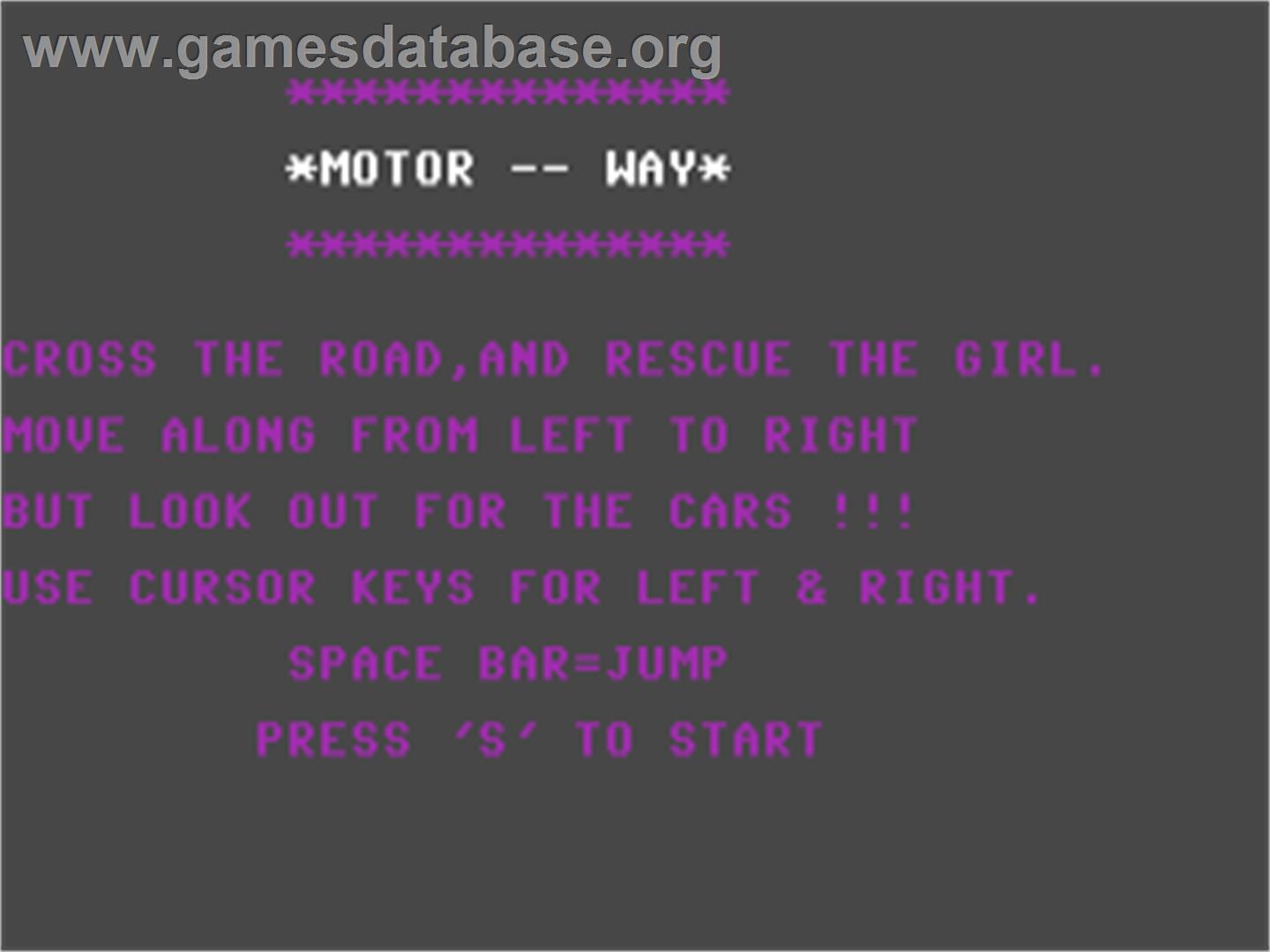 Motor-way - Commodore 64 - Artwork - Title Screen