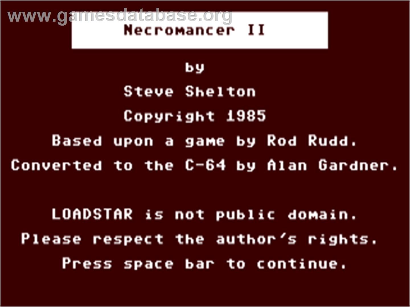 Necromancer 2 (Loadstar) - Commodore 64 - Artwork - Title Screen