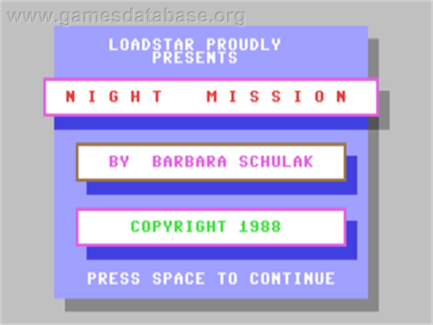 Night Mission (Loadstar) - Commodore 64 - Artwork - Title Screen
