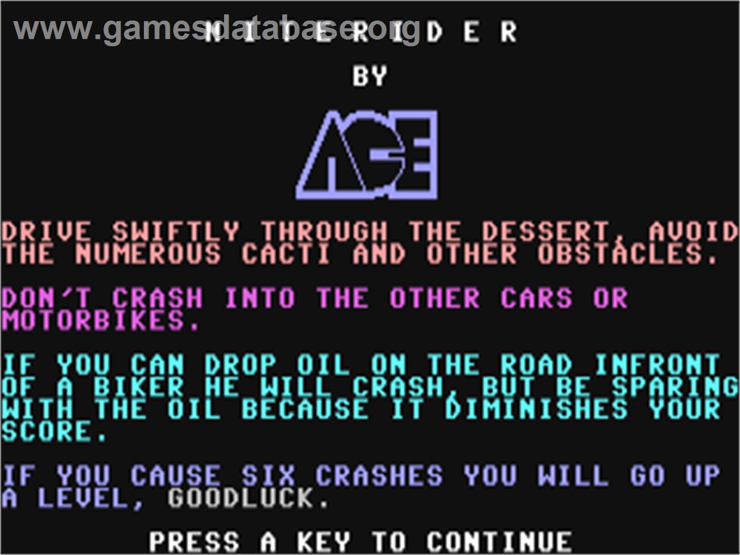 Niterider - Commodore 64 - Artwork - Title Screen