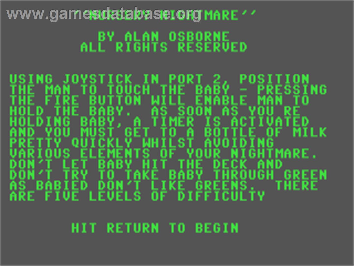 Nursery Nightmare - Commodore 64 - Artwork - Title Screen