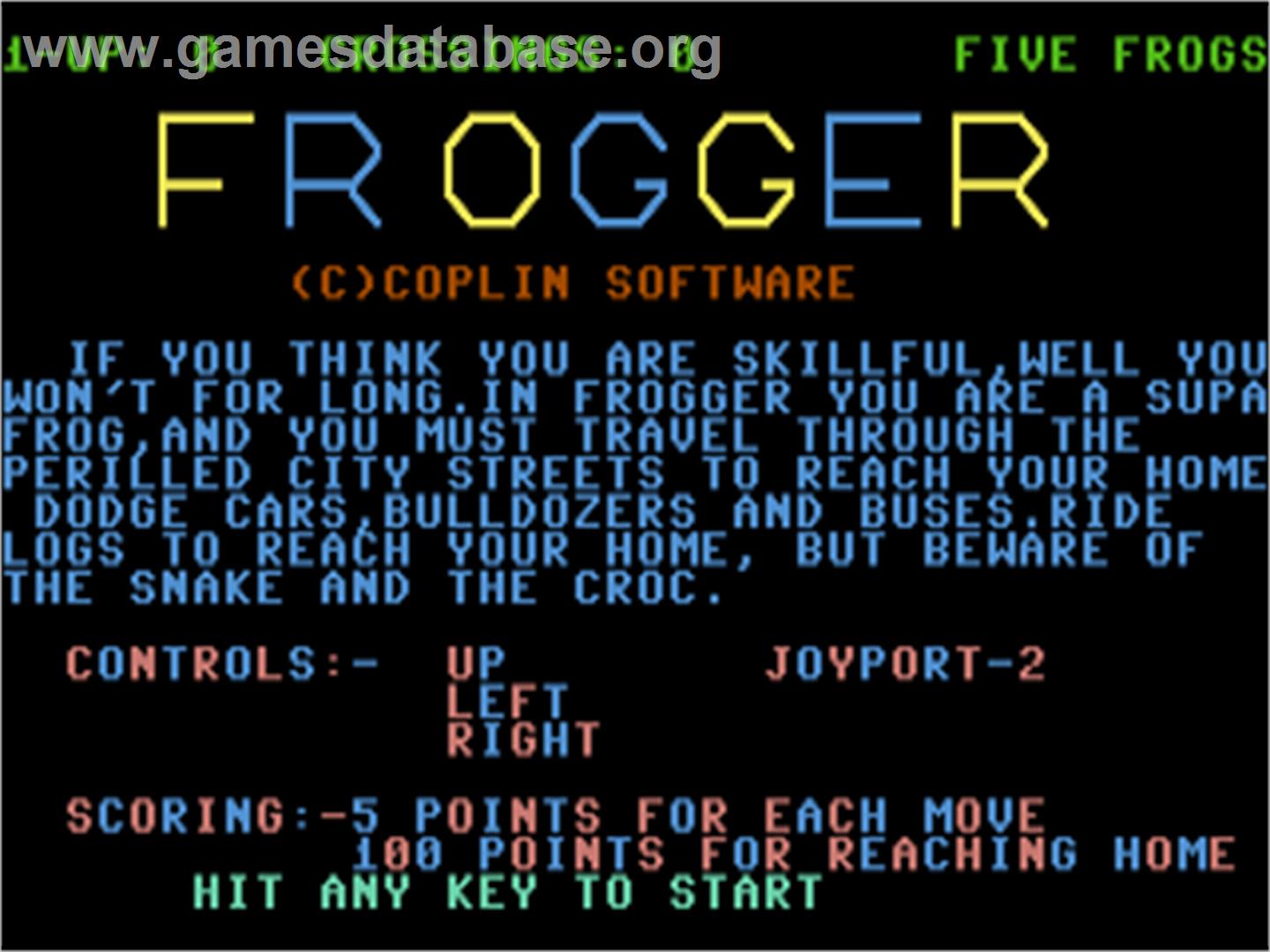 Official Frogger, The - Commodore 64 - Artwork - Title Screen