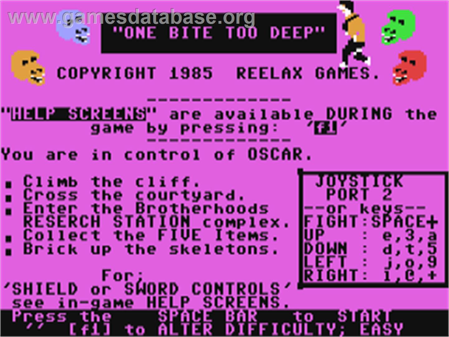 One Bite Too Deep - Commodore 64 - Artwork - Title Screen
