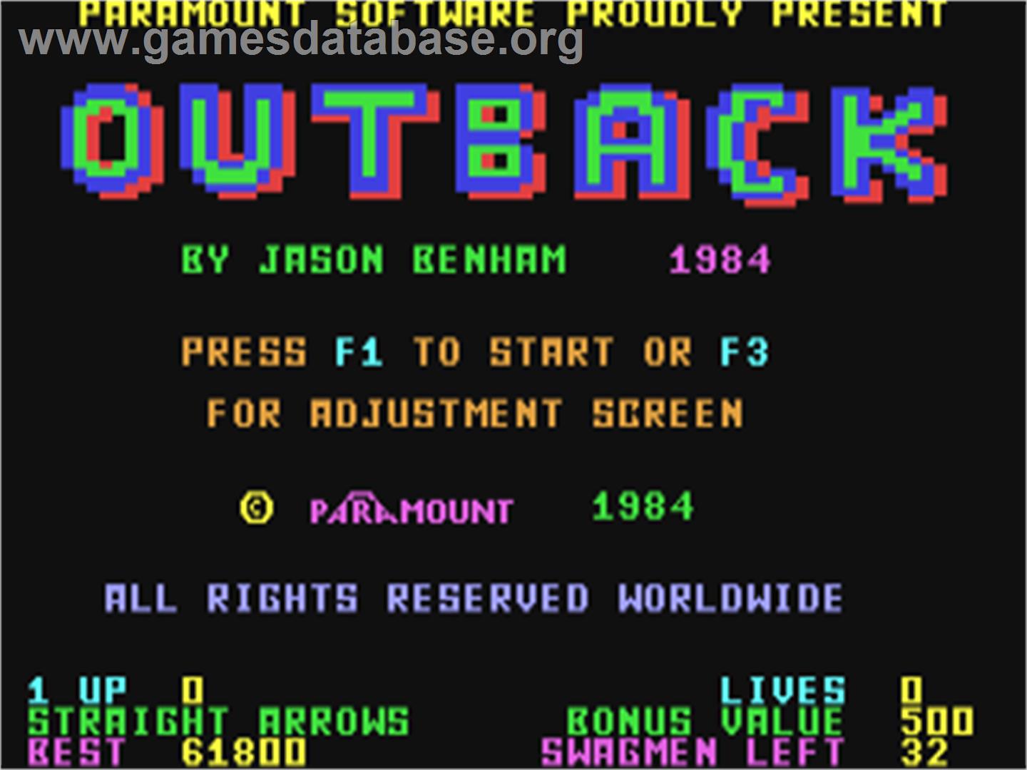 Outback - Commodore 64 - Artwork - Title Screen