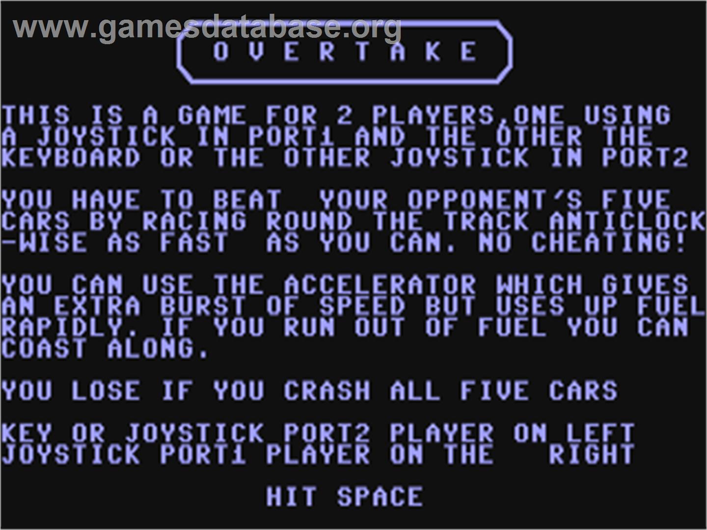 Overtake - Commodore 64 - Artwork - Title Screen