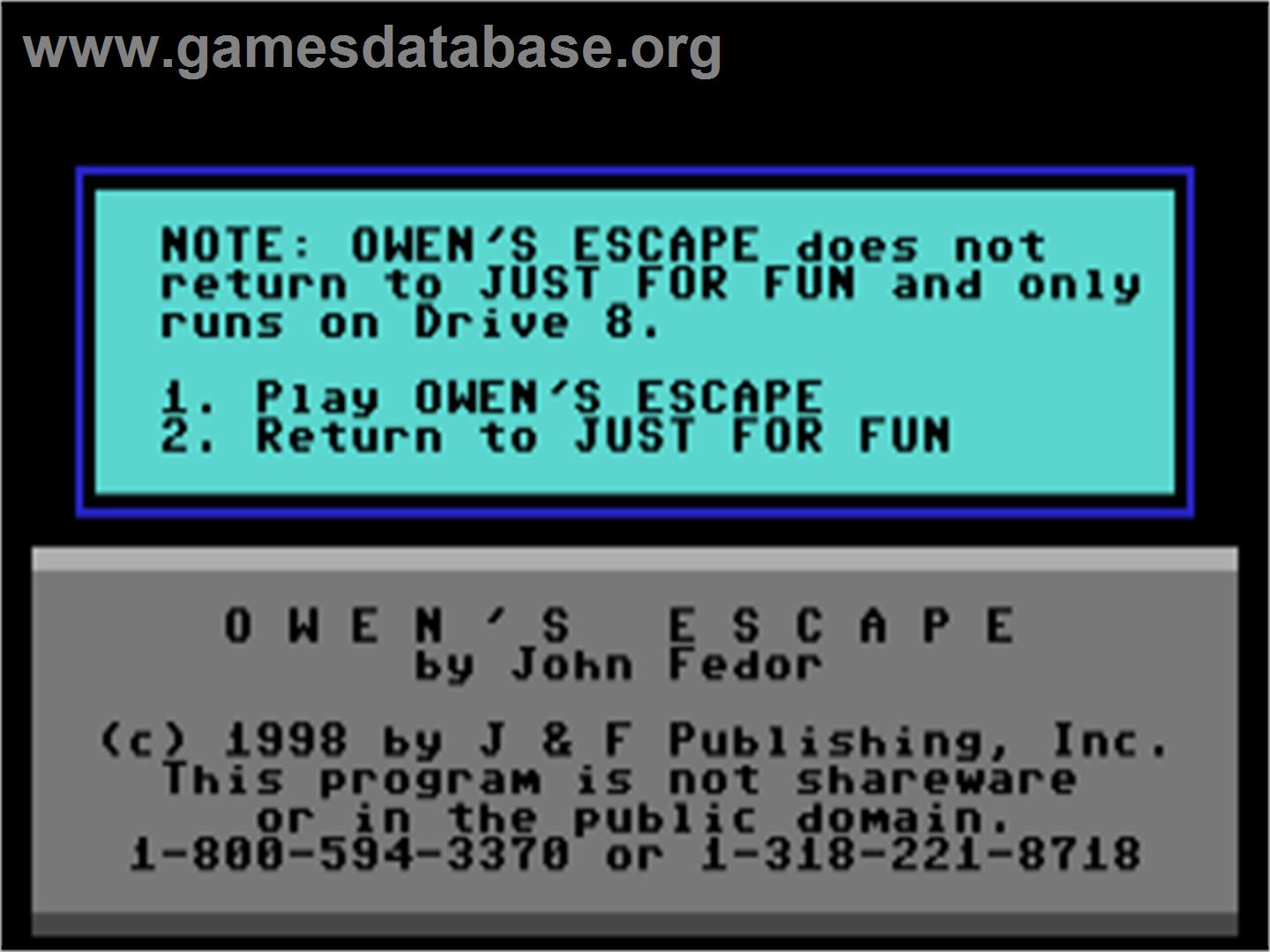 Owens Escape - Commodore 64 - Artwork - Title Screen