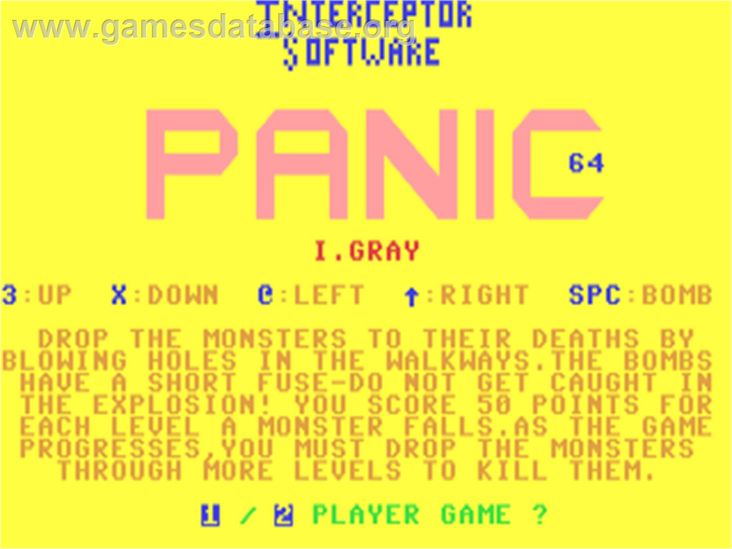 Panic 64 - Commodore 64 - Artwork - Title Screen