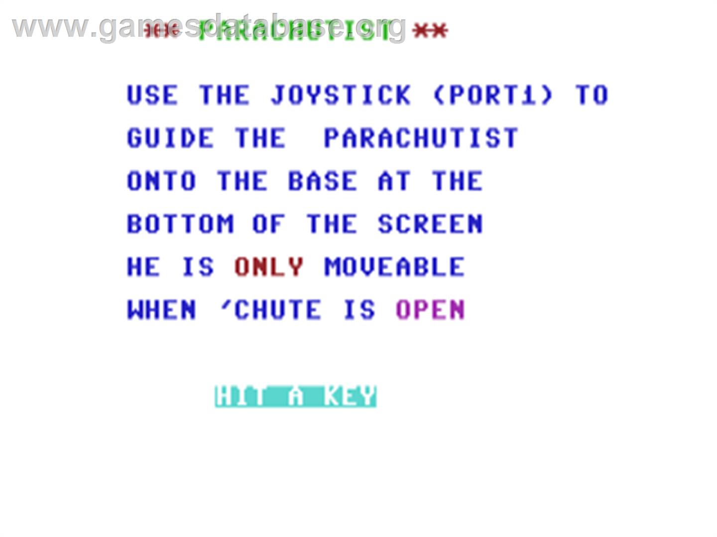 Parachutist - Commodore 64 - Artwork - Title Screen