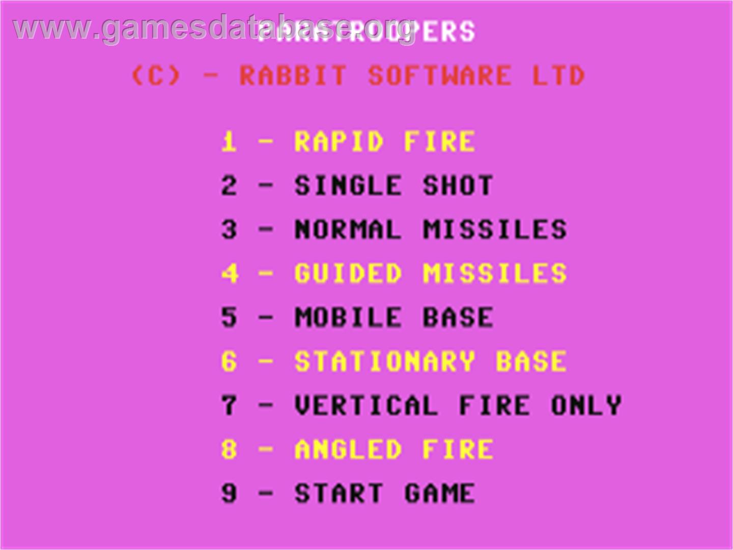 Paratroopers - Commodore 64 - Artwork - Title Screen
