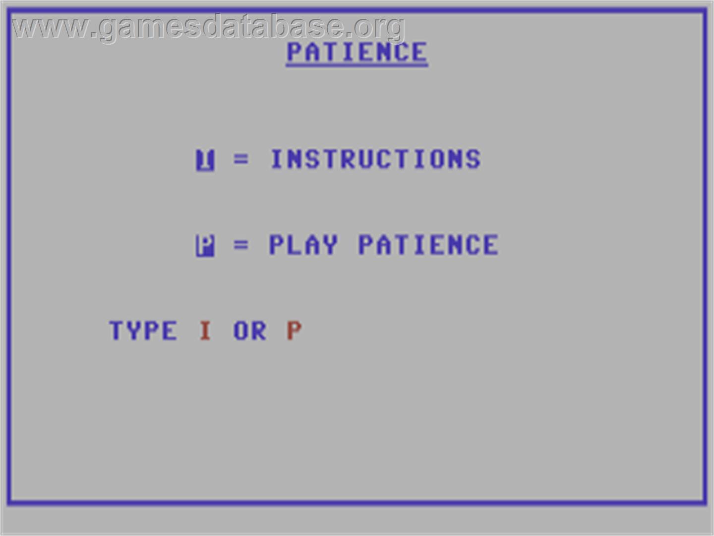 Patience (Unknown) - Commodore 64 - Artwork - Title Screen