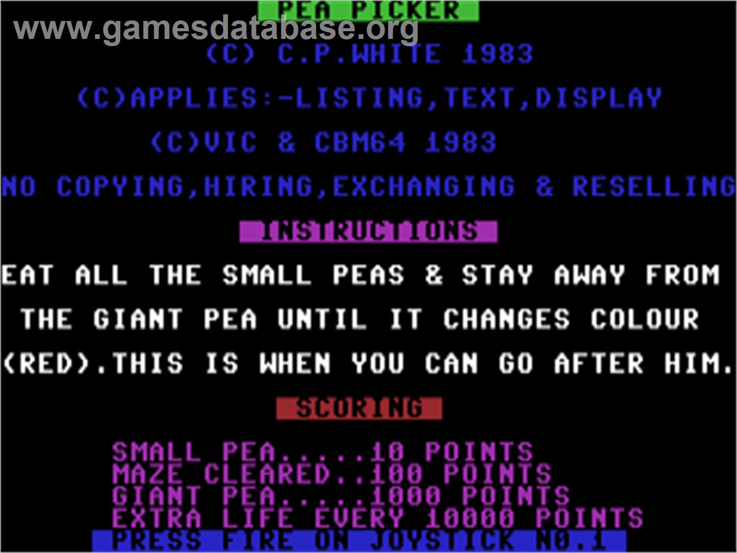 Pea Picker - Commodore 64 - Artwork - Title Screen