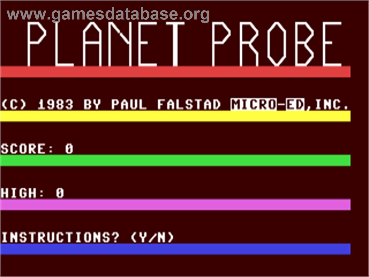 Planet Probe (Micro-Ed) - Commodore 64 - Artwork - Title Screen