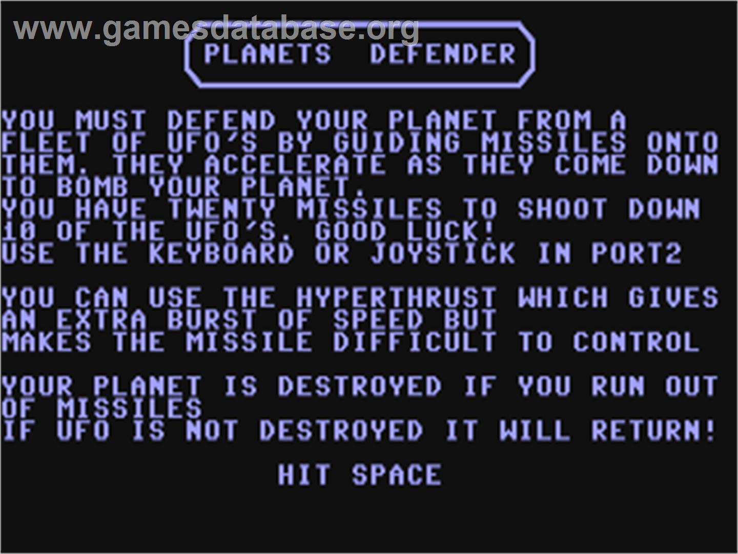 Planets Defender - Commodore 64 - Artwork - Title Screen