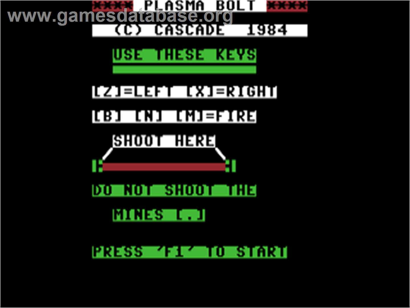 Plasma Bolt - Commodore 64 - Artwork - Title Screen