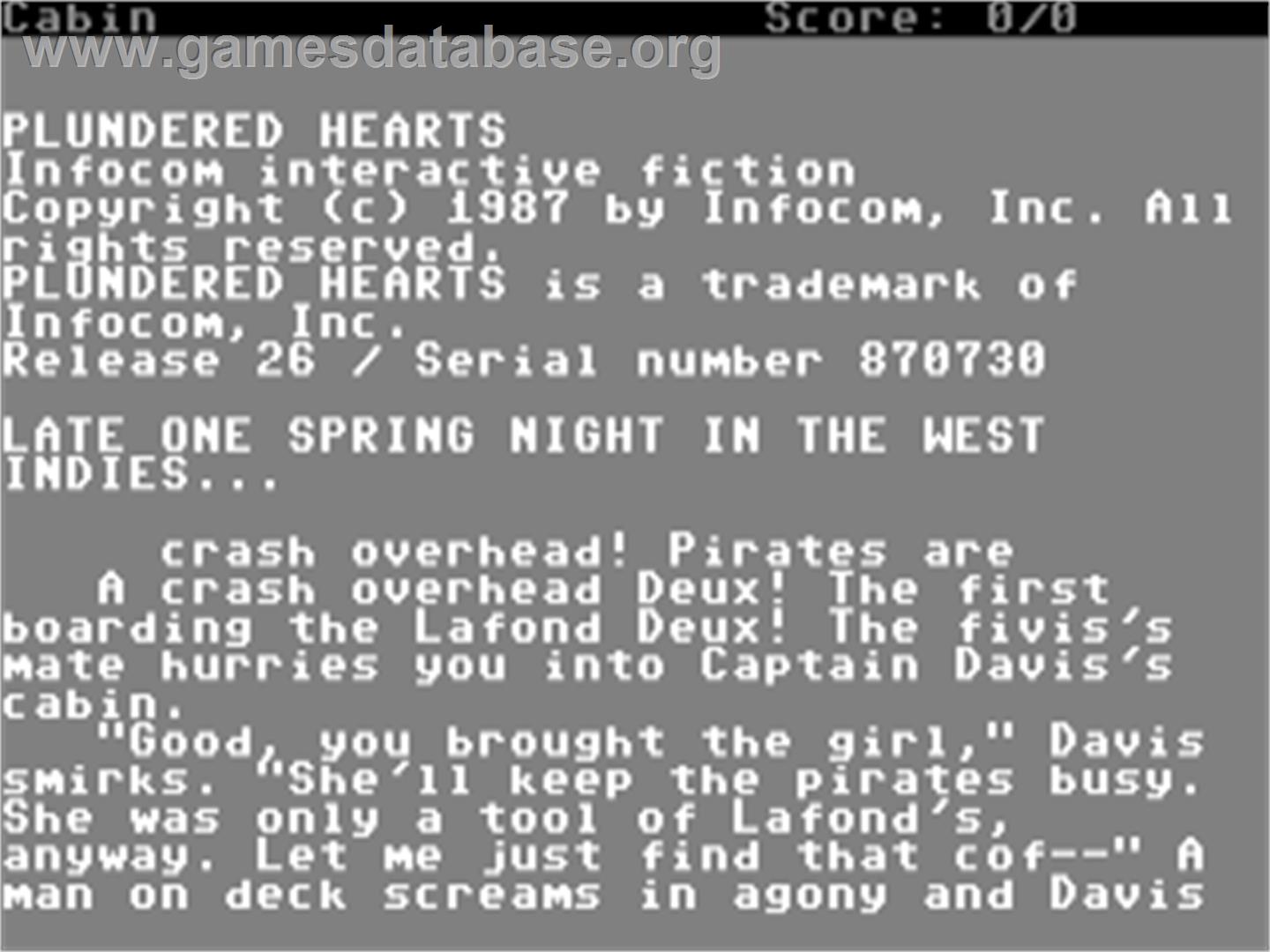 Plundered Hearts - Commodore 64 - Artwork - Title Screen