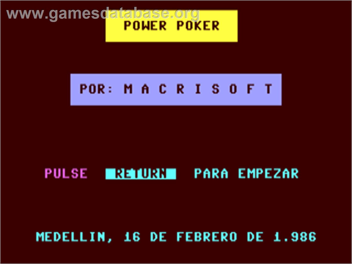 Power Poker (COMPUTE!) - Commodore 64 - Artwork - Title Screen