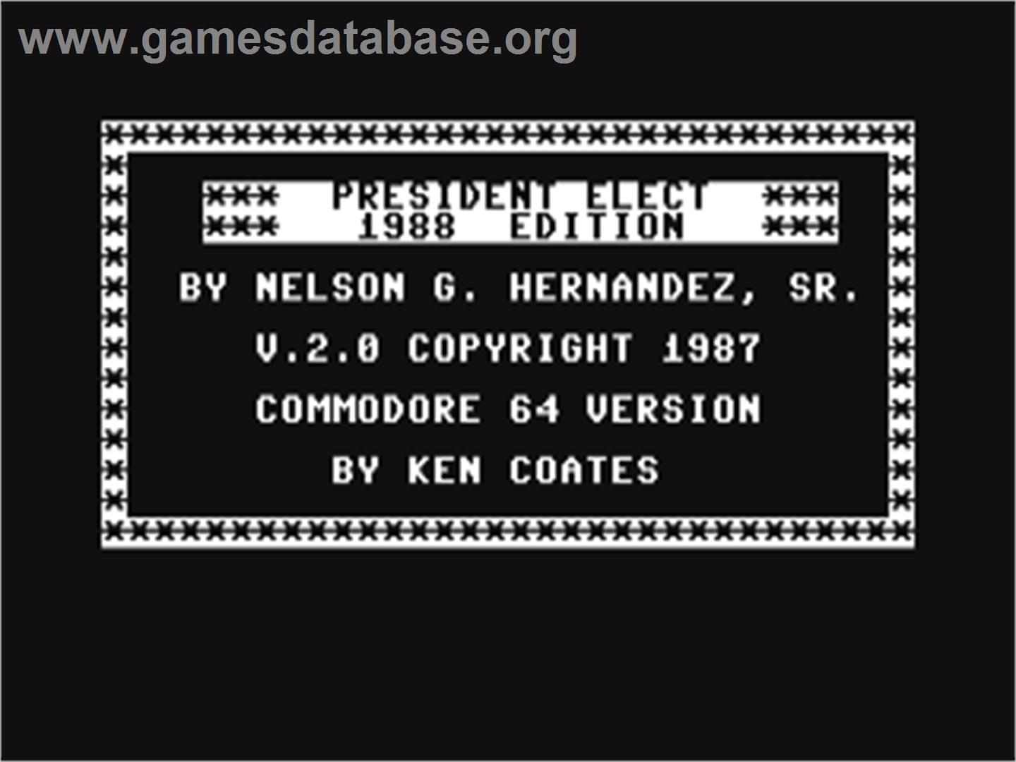 President Elect: 1988 Edition - Commodore 64 - Artwork - Title Screen
