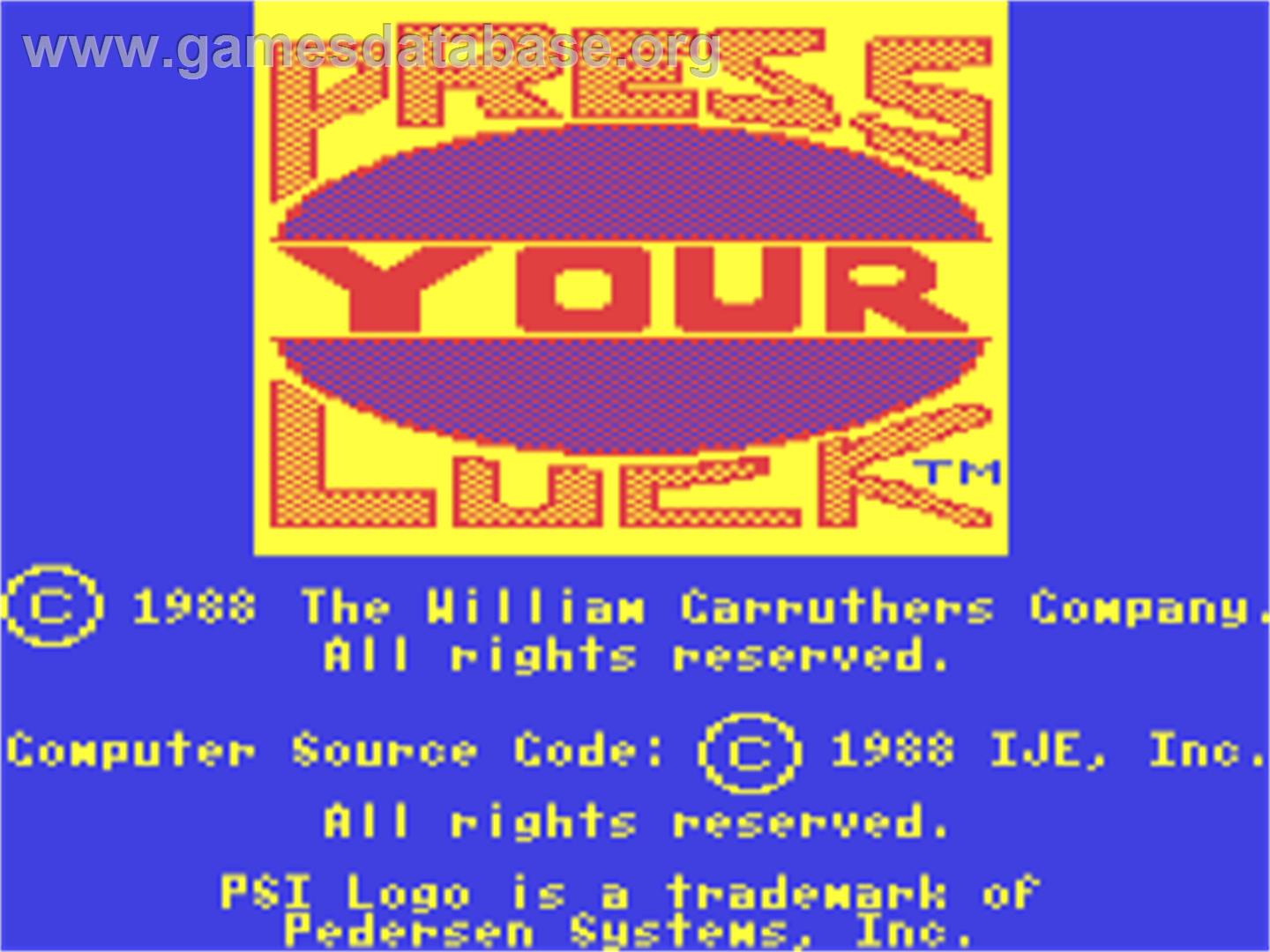 Press Your Luck - Commodore 64 - Artwork - Title Screen
