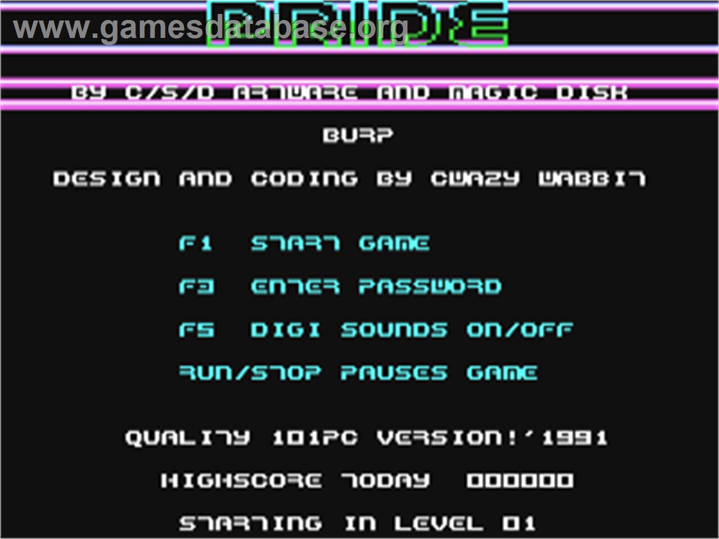 Pride - Commodore 64 - Artwork - Title Screen