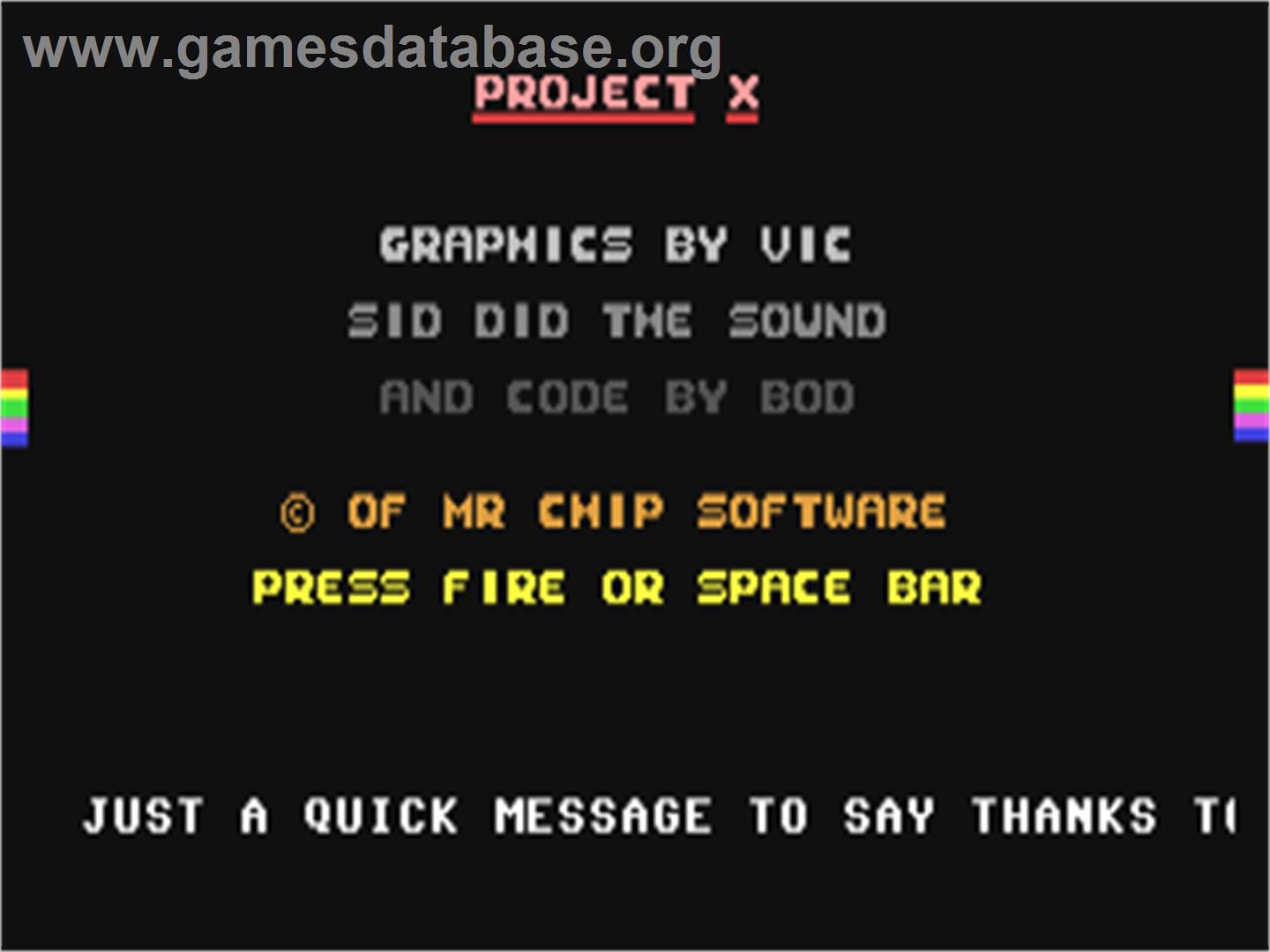 Project X - Commodore 64 - Artwork - Title Screen