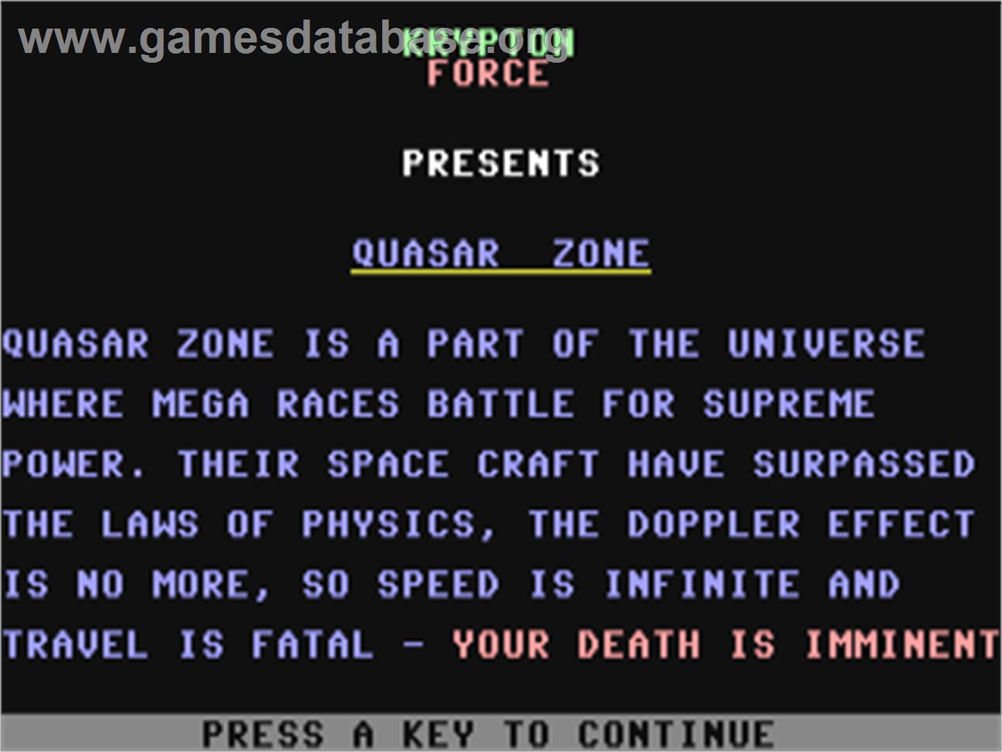 Quasar Zone - Commodore 64 - Artwork - Title Screen