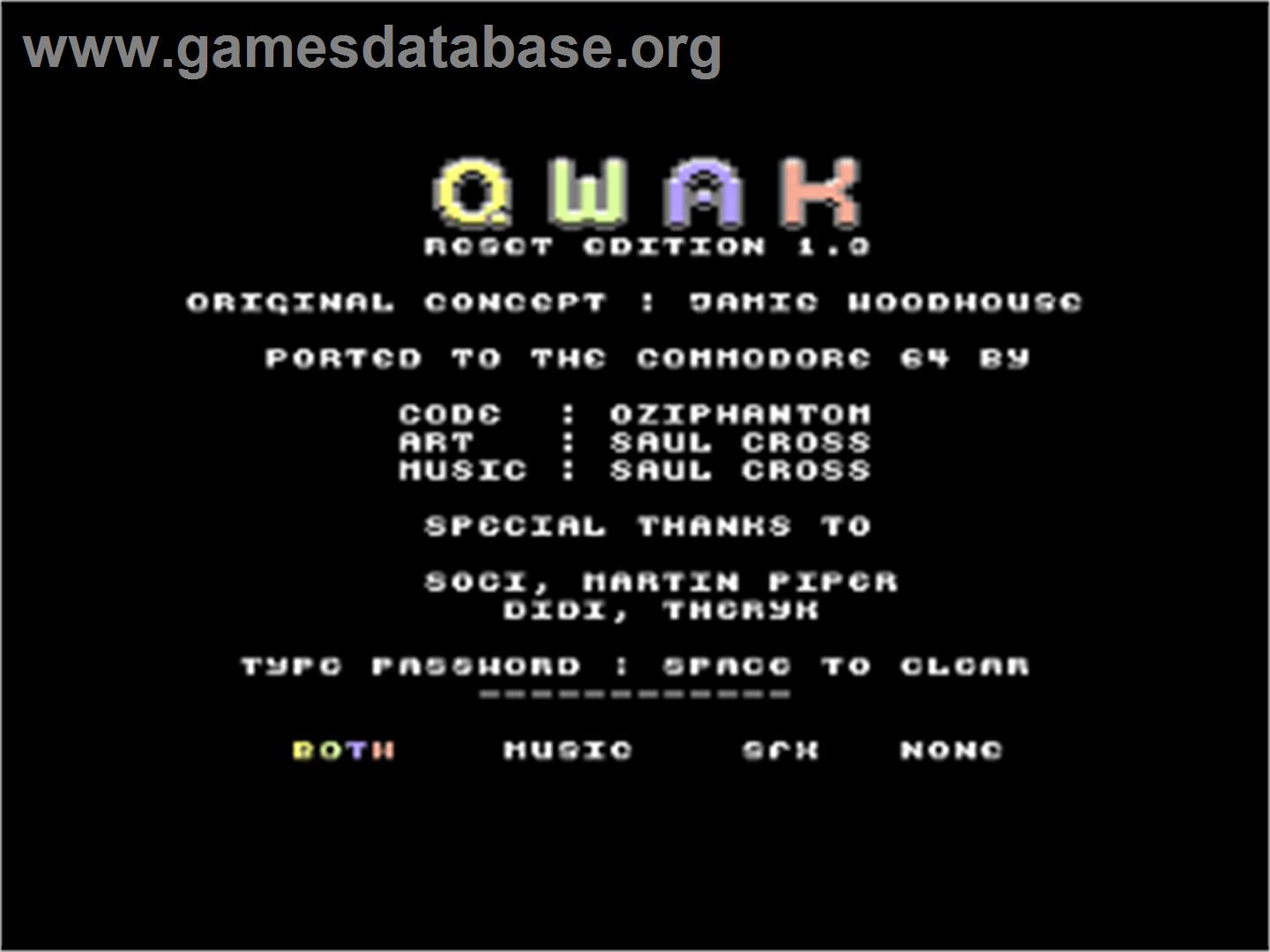 Qwak - Commodore 64 - Artwork - Title Screen