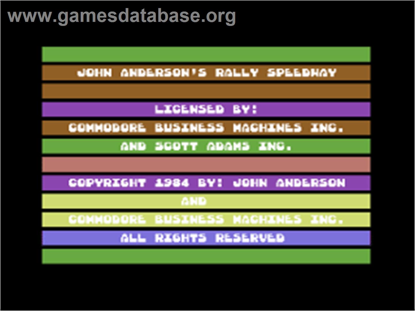 Rally Speedway - Commodore 64 - Artwork - Title Screen