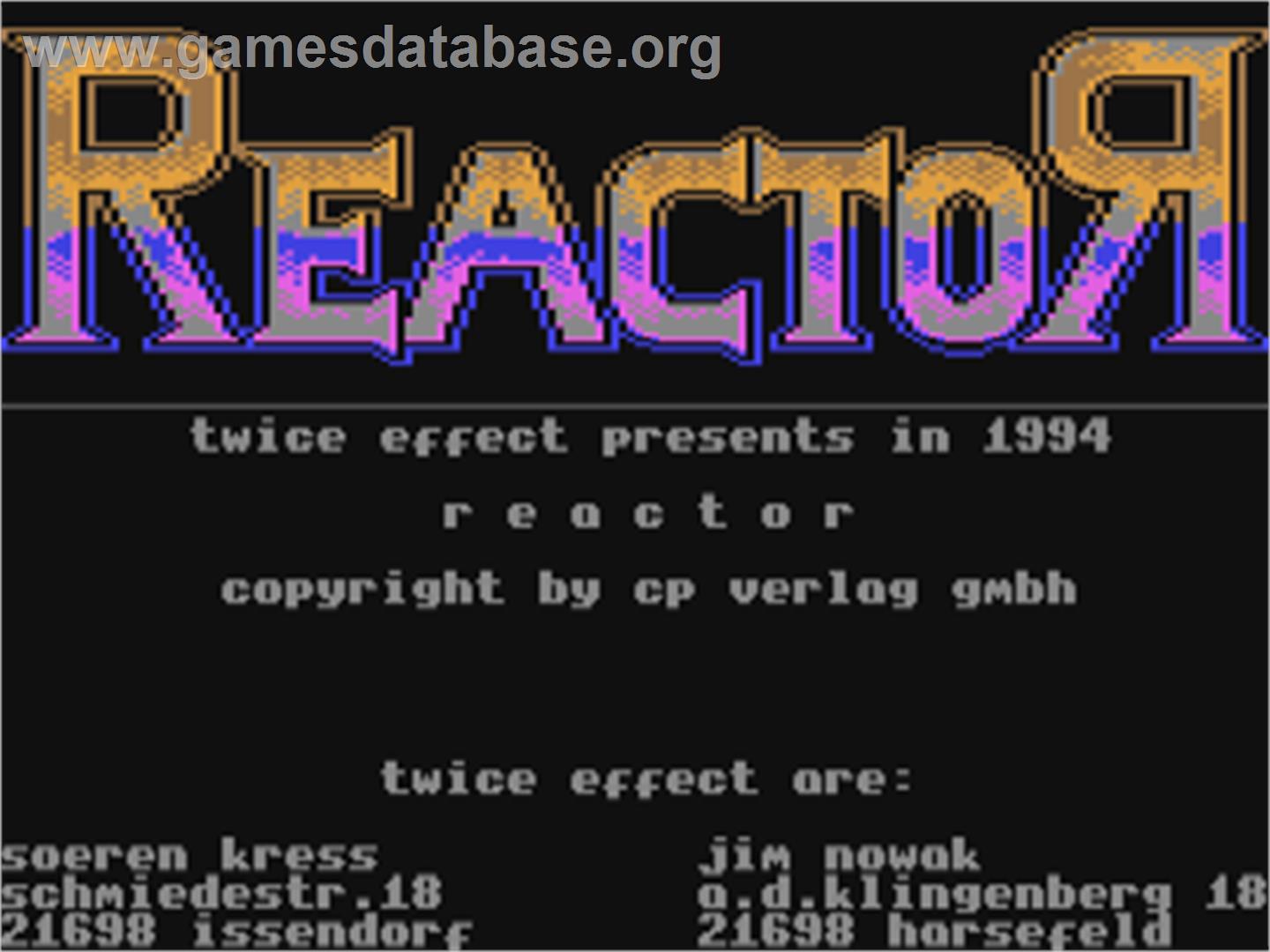 Reactor (64'er) - Commodore 64 - Artwork - Title Screen