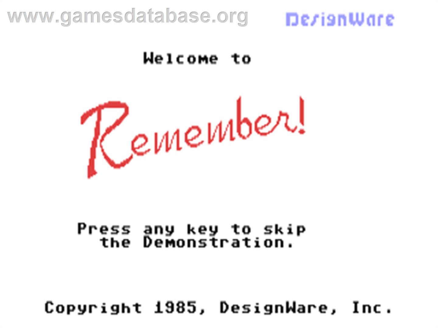 Remember (CP Verlag) - Commodore 64 - Artwork - Title Screen