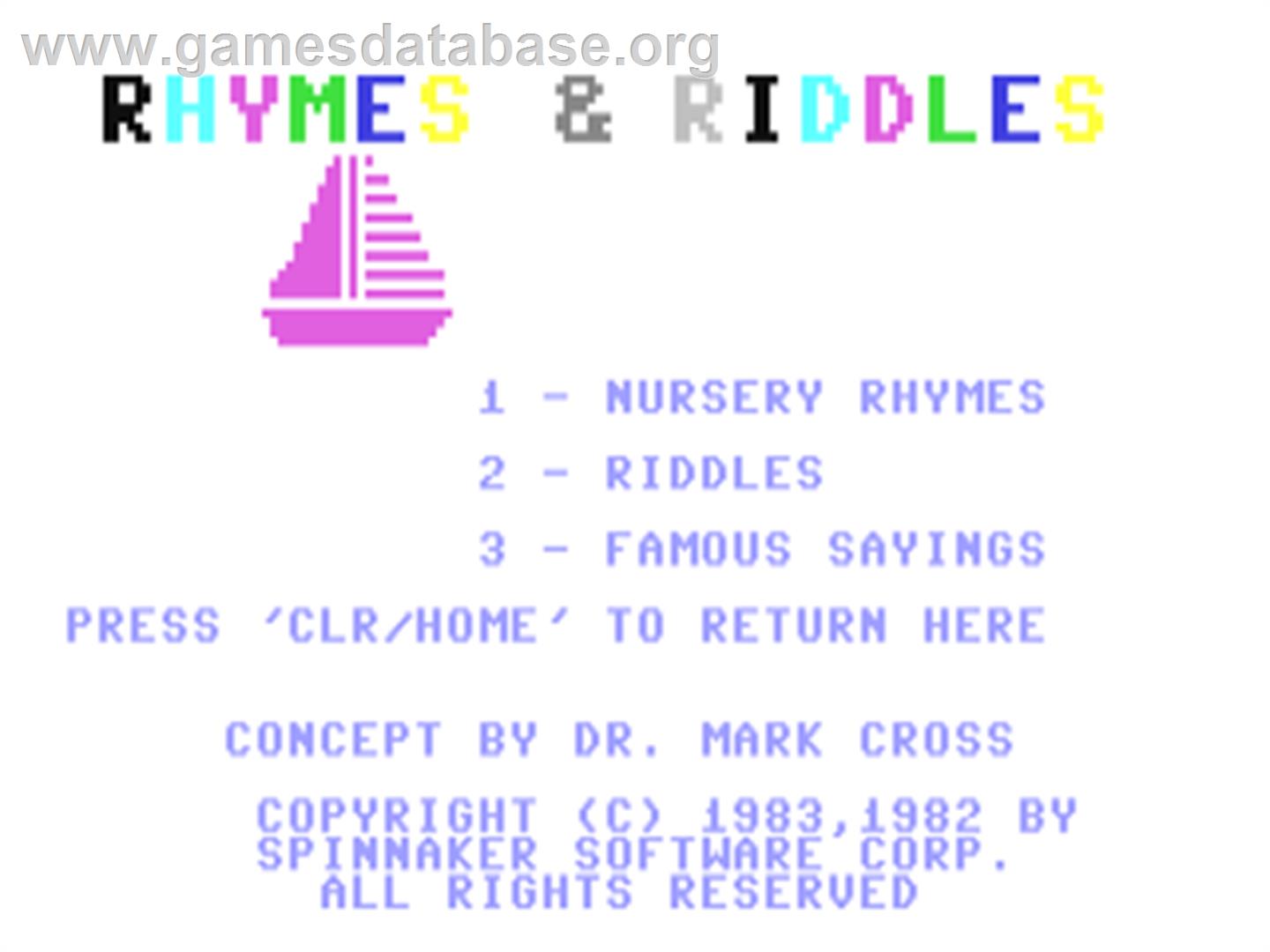 Rhymes And Riddles - Commodore 64 - Artwork - Title Screen