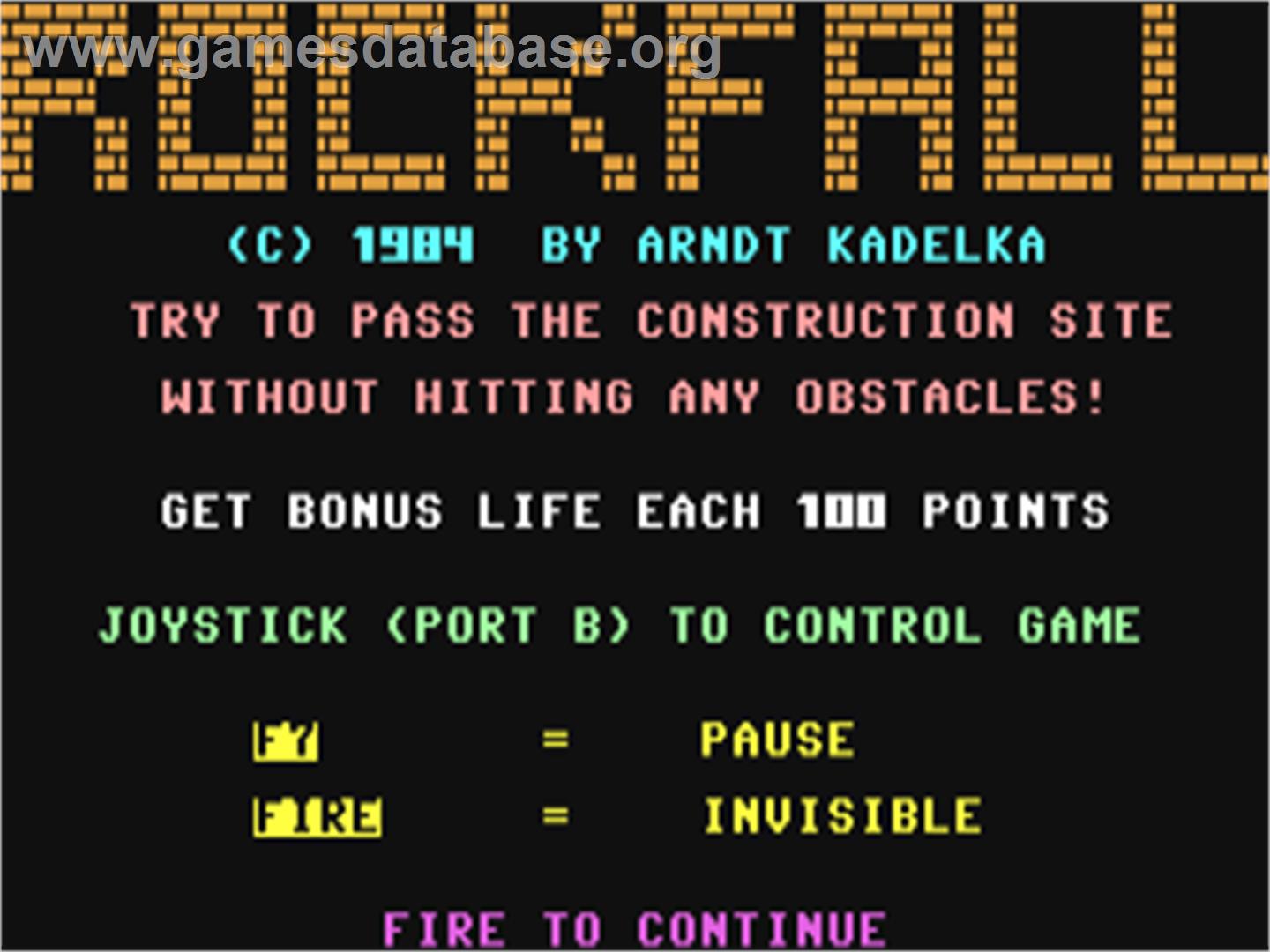 Rockfall (Reflectice Designs) - Commodore 64 - Artwork - Title Screen