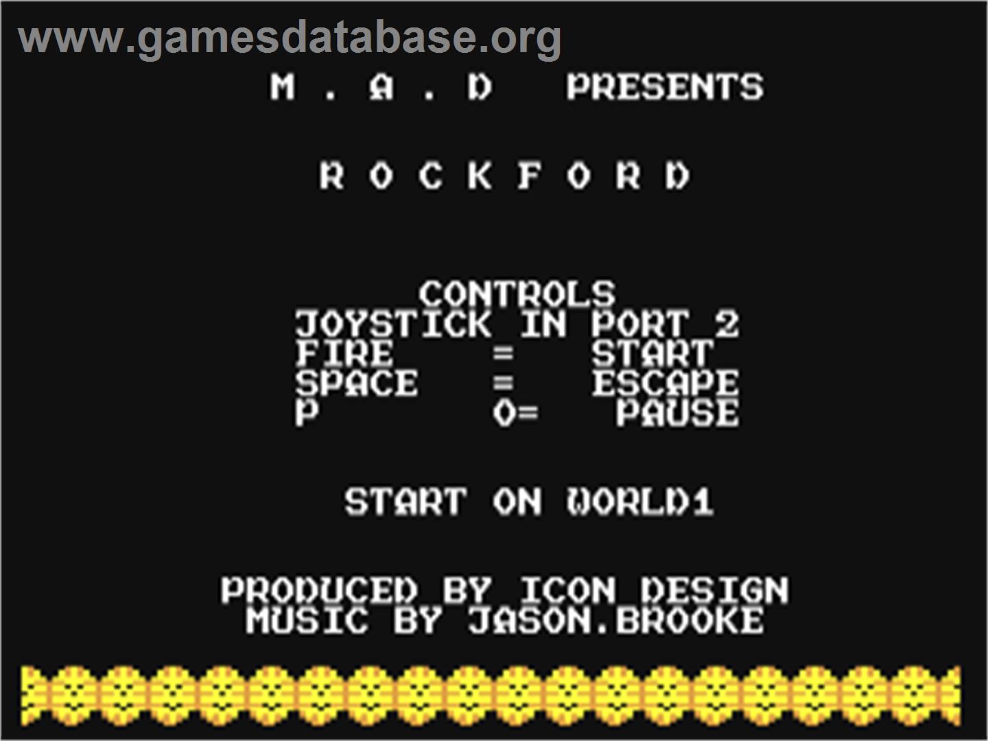 Rockford: The Arcade Game - Commodore 64 - Artwork - Title Screen