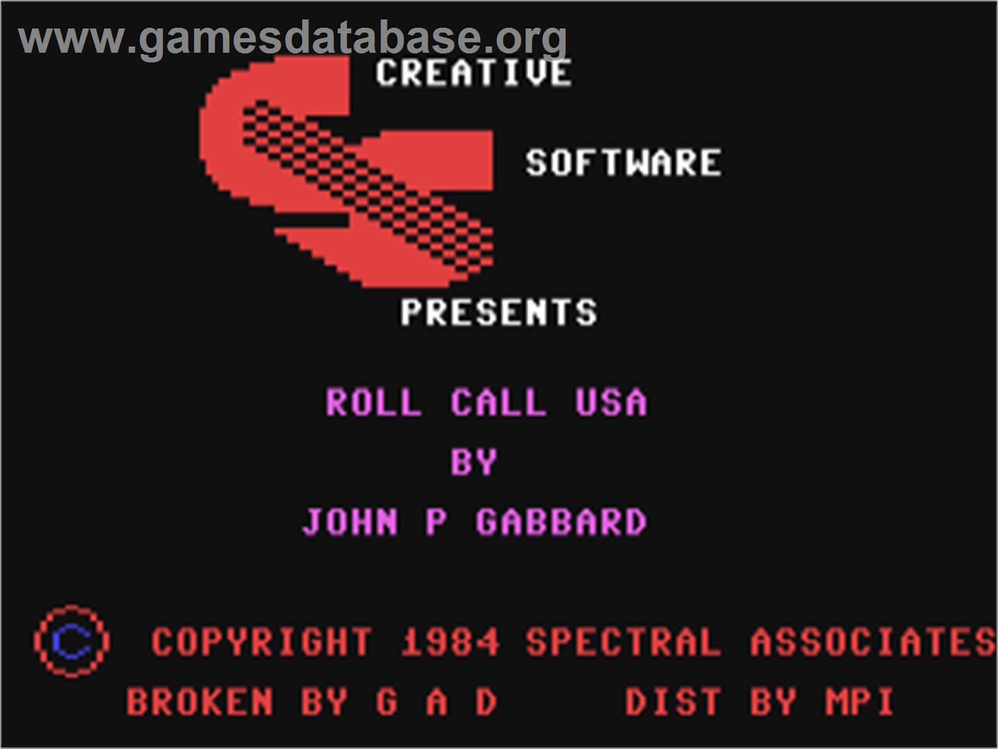 Roll Call Usa - Commodore 64 - Artwork - Title Screen