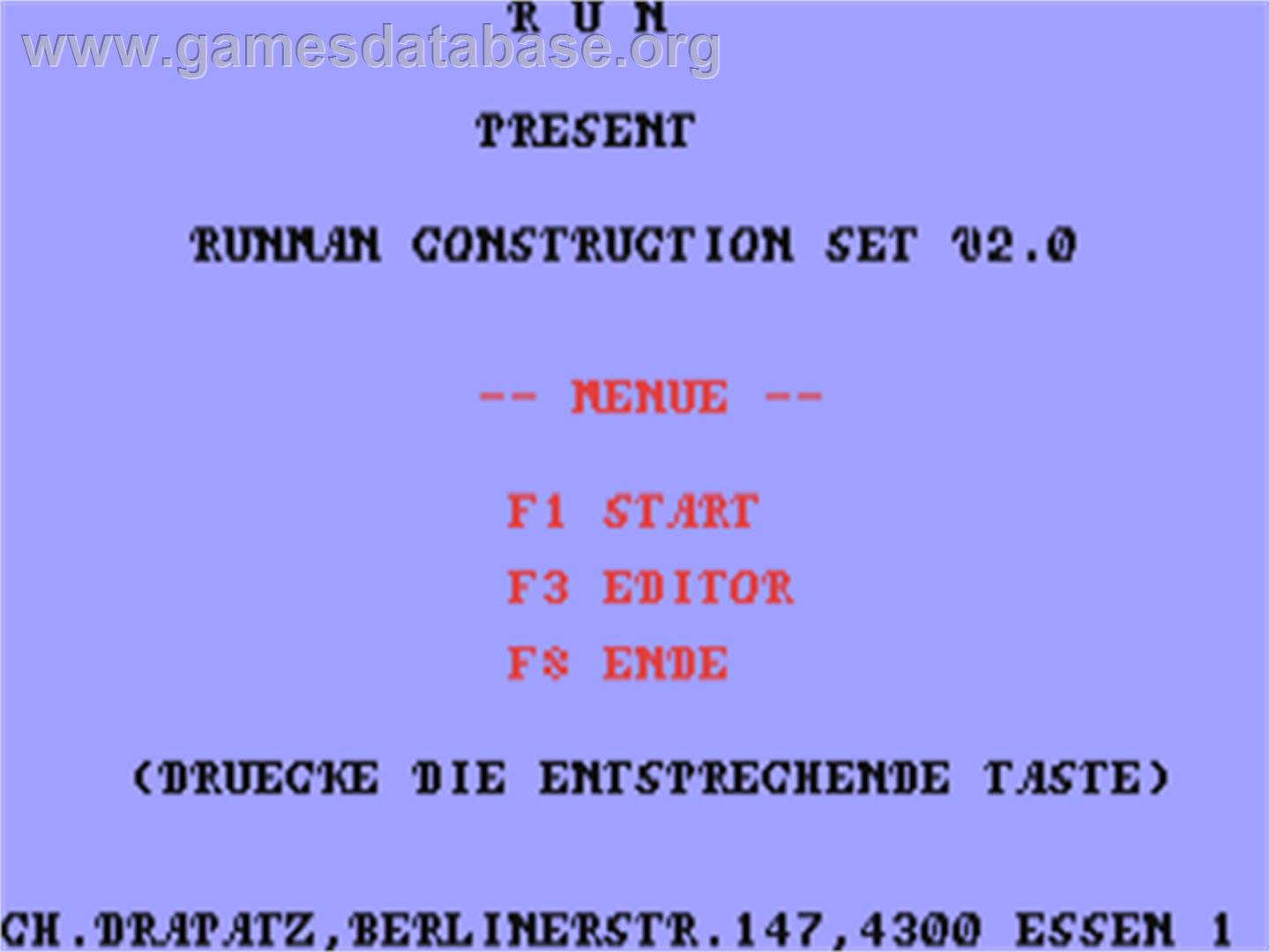 Runman Construction Set - Commodore 64 - Artwork - Title Screen