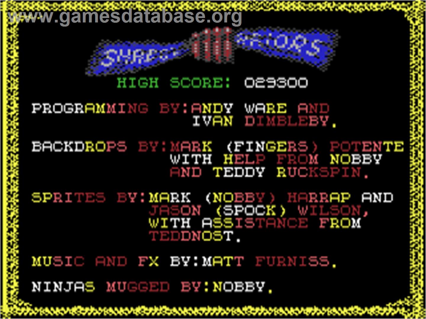 Shadow Warriors - Commodore 64 - Artwork - Title Screen