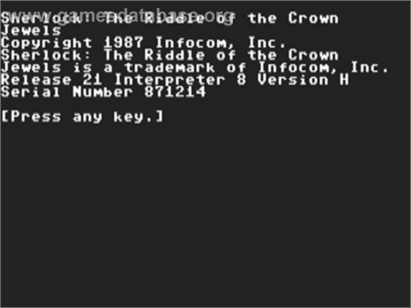 Sherlock: The Riddle of the Crown Jewels - Commodore 64 - Artwork - Title Screen