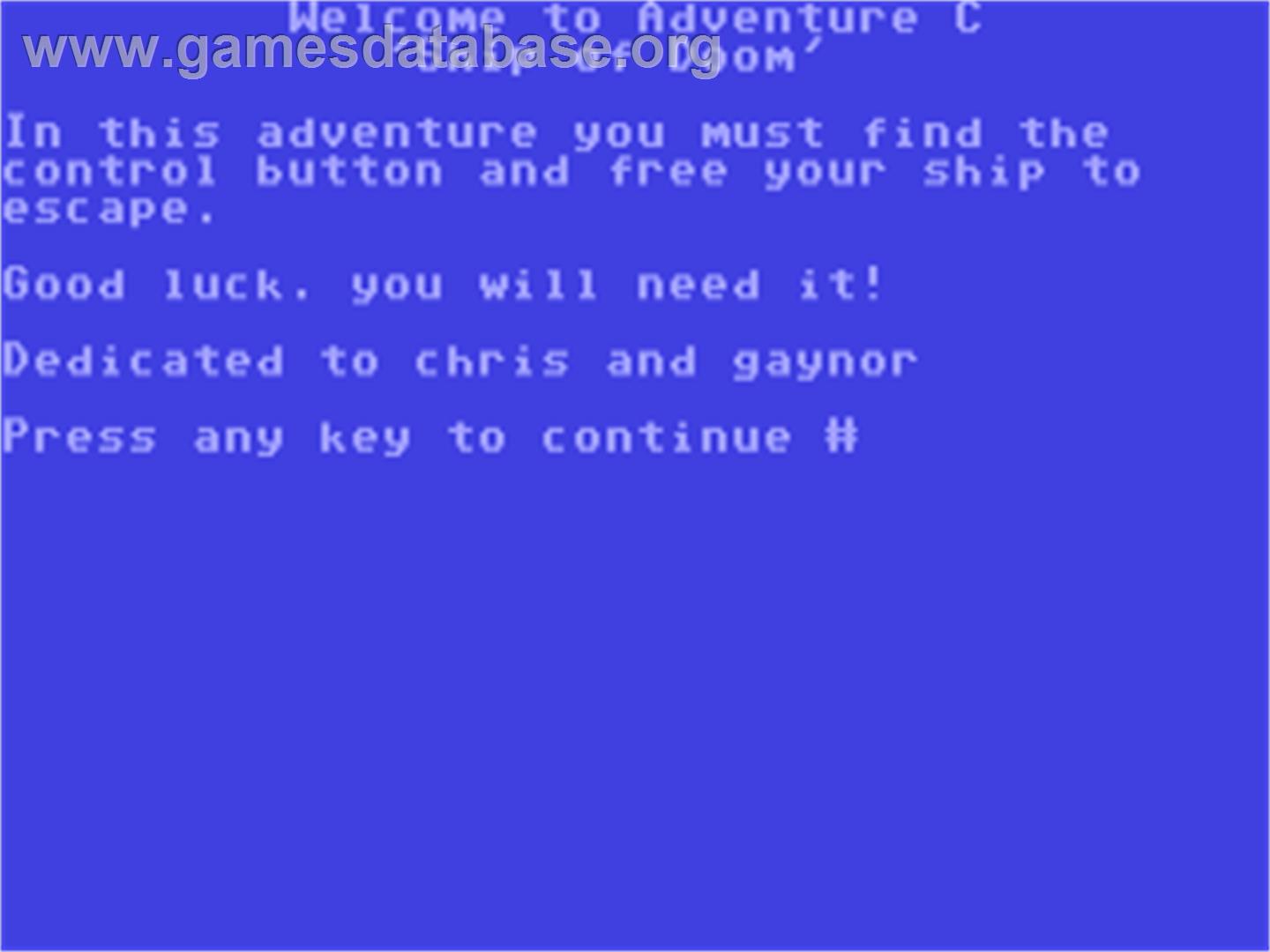 Ship Of Doom - Commodore 64 - Artwork - Title Screen