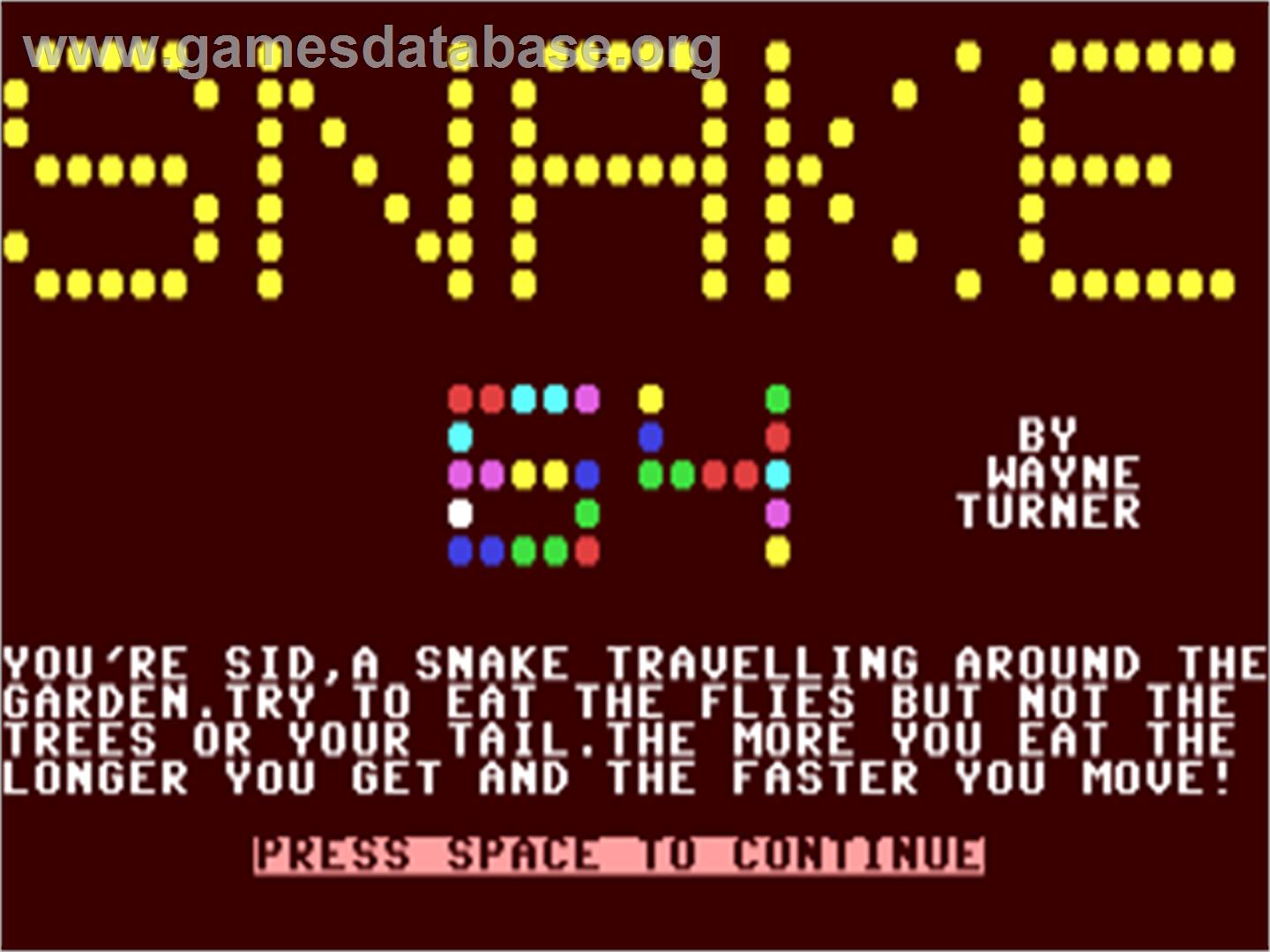 Snake 64 - Commodore 64 - Artwork - Title Screen