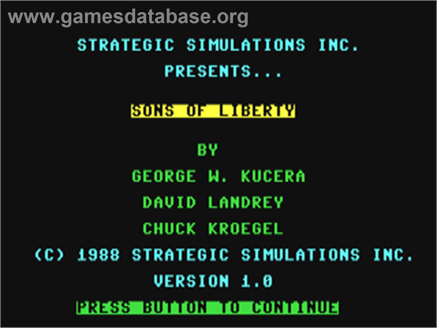 Sons of Liberty - Commodore 64 - Artwork - Title Screen
