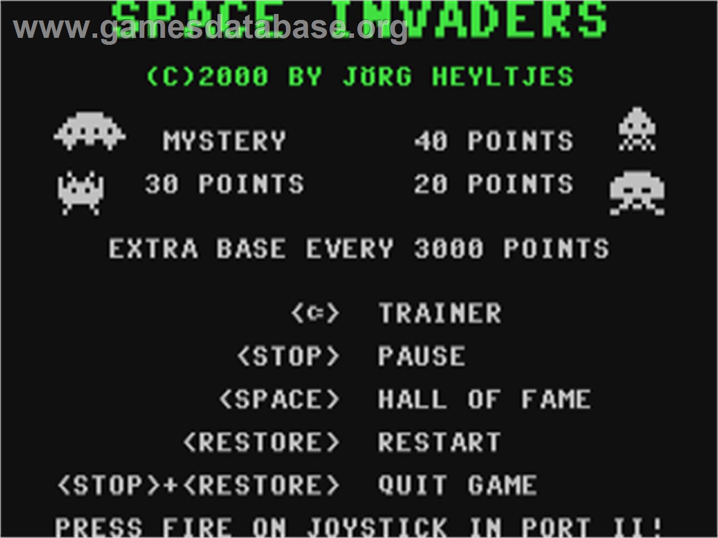 Space Invaders (Keypunch Software) - Commodore 64 - Artwork - Title Screen