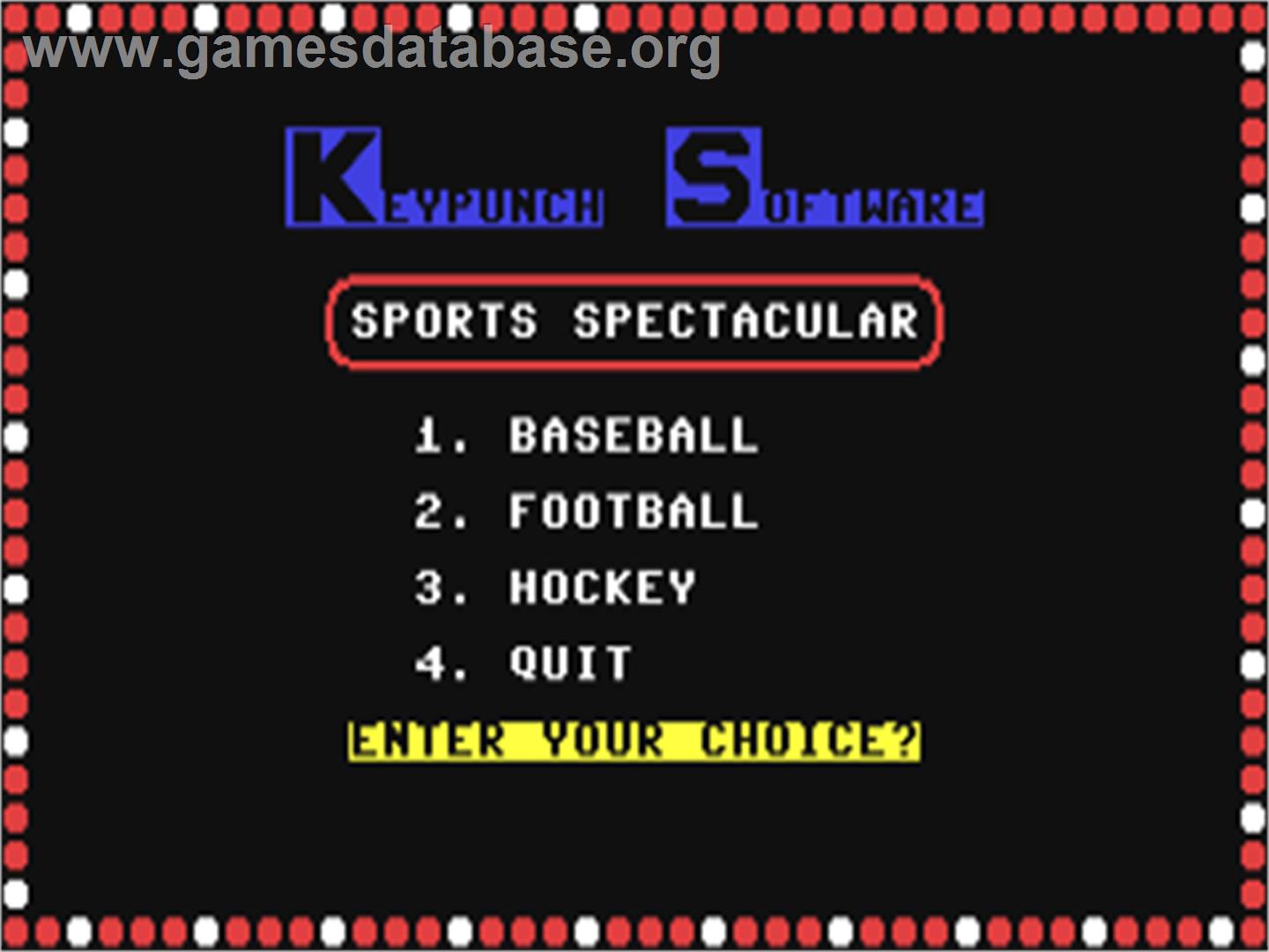 Sports Spectacular - Commodore 64 - Artwork - Title Screen