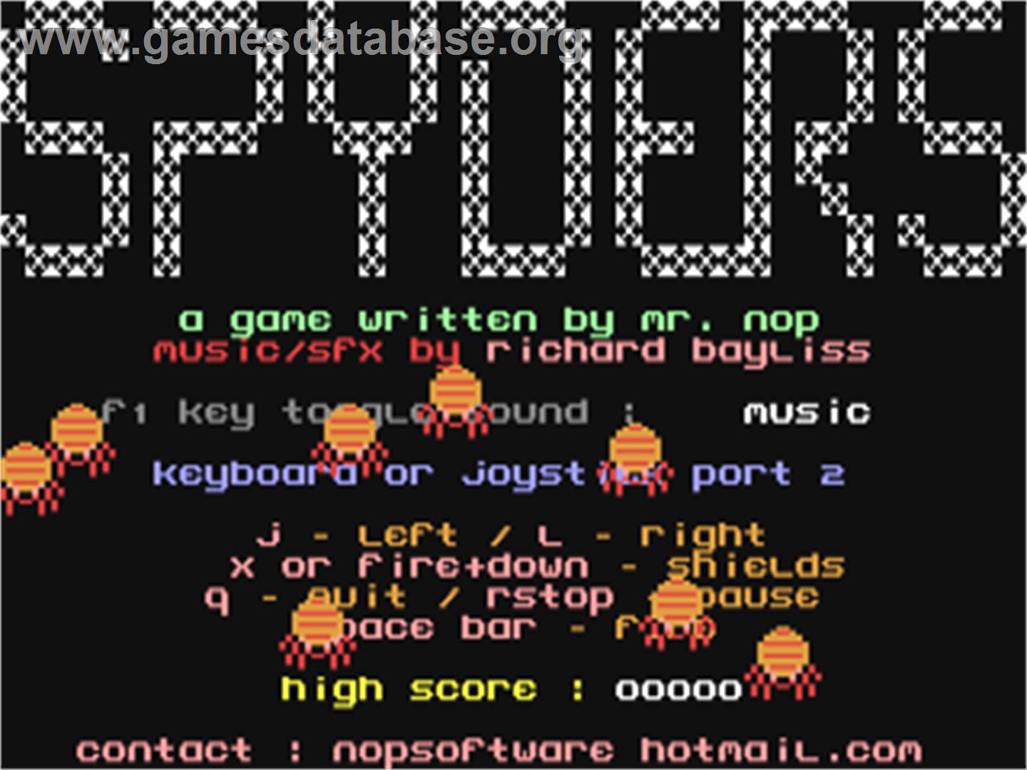 Spyders - Commodore 64 - Artwork - Title Screen