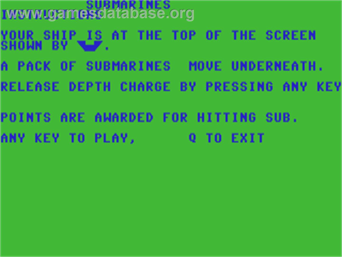 Submarines - Commodore 64 - Artwork - Title Screen