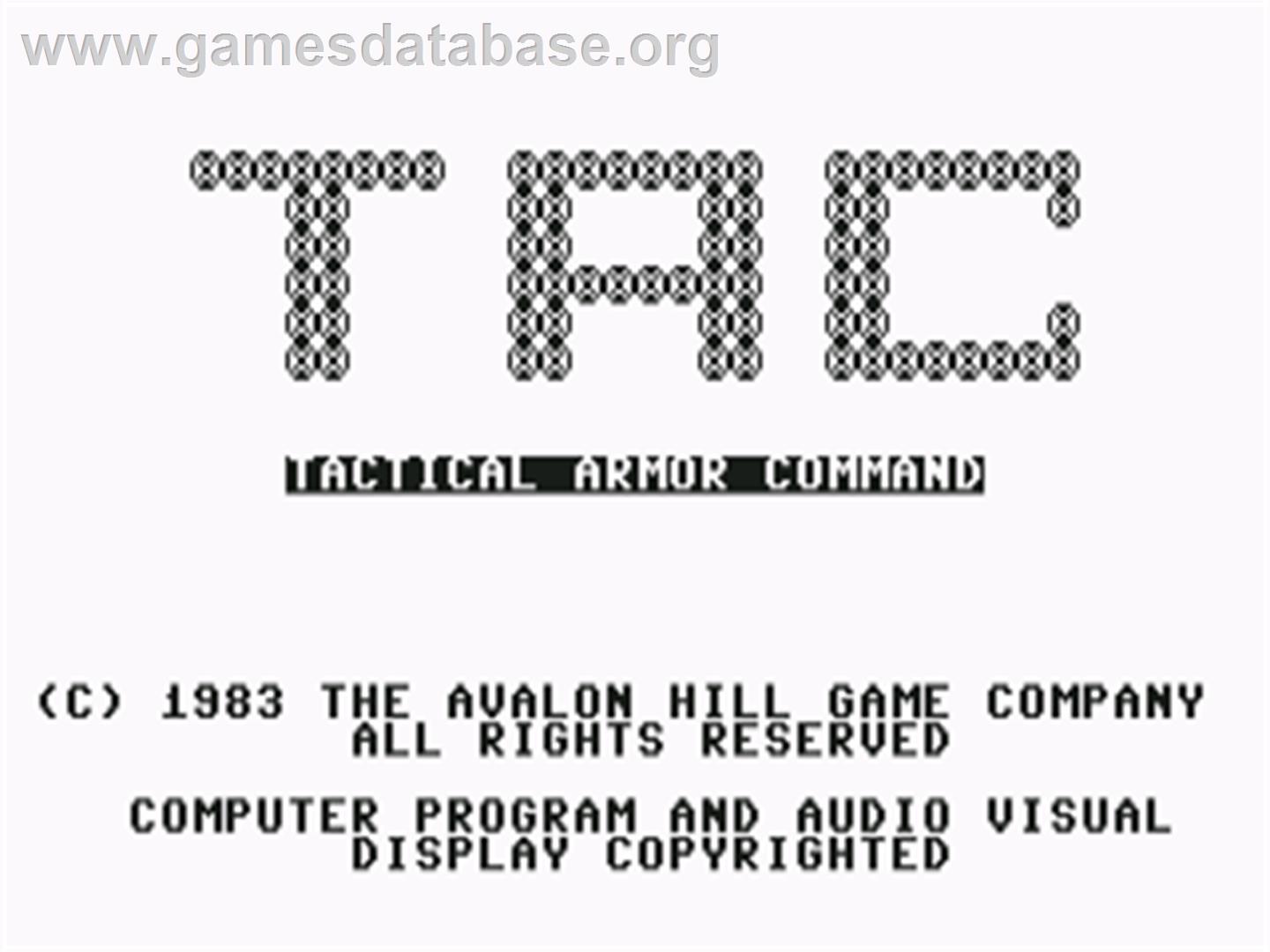 Tac - Tactical Armor Command - Commodore 64 - Artwork - Title Screen