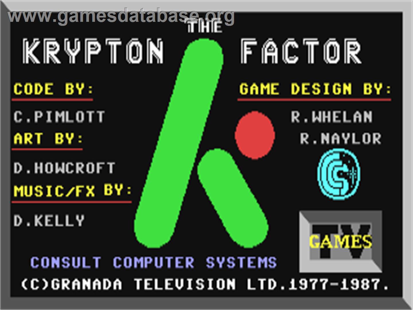 The Krypton Factor - Commodore 64 - Artwork - Title Screen
