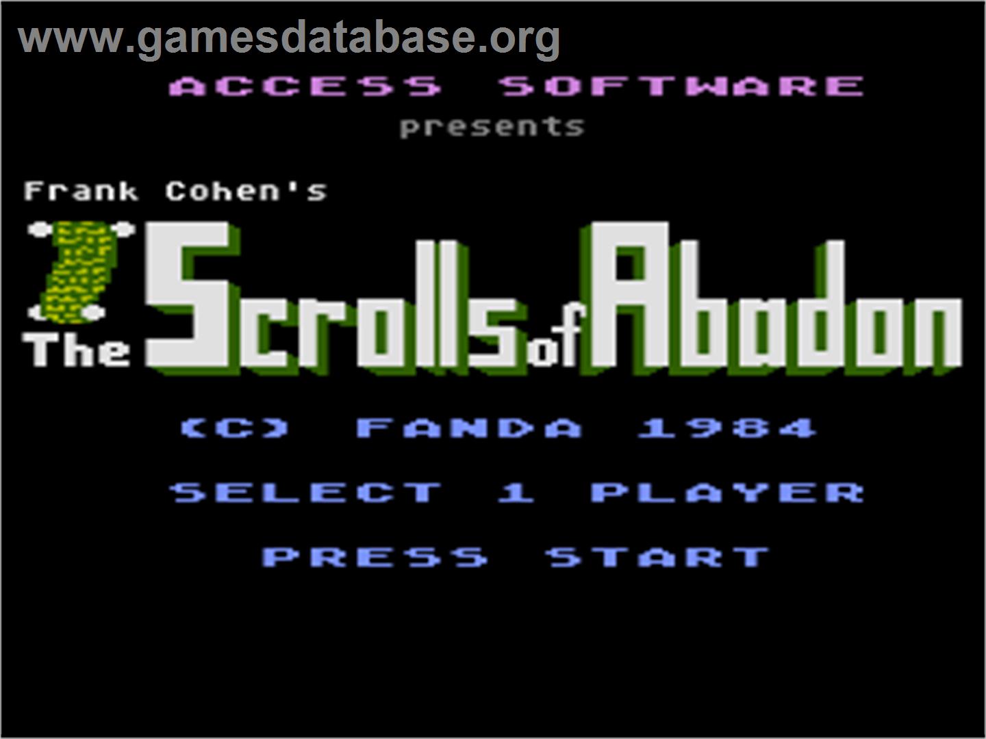 The Scrolls of Abadon - Commodore 64 - Artwork - Title Screen